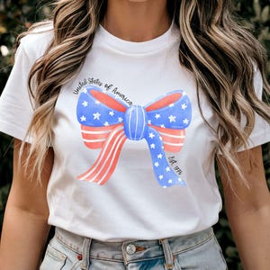 USA Patriotic Bow Shirt, Red White Blue Coquette Bow Shirt, 4th of July Tshirt, United States of America Est. 1776 Shirt, Patriotic Tee
