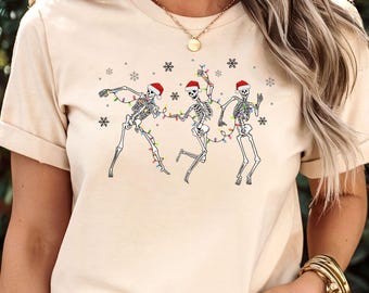 Dancing Skeleton Shirt, Funny Skeleton Christmas Shirt, Jolly Skeleton Tshirt, Christmas Light Shirt, Xmas Gift Shirt, Holiday Party Tee