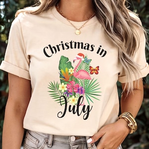 Christmas in July Shirt, Tropical Flamingo Xmas Shirt, Summer Holiday Tshirt, Christmas Flamingo Shirt, Christmas Beach Shirt, Aloha Tee