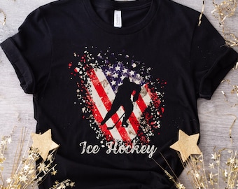 USA Ice Hockey Shirt, American Flag Ice Hockey Shirt, Winter Sports Tshirt, Patriotic Hockey Gift, Ice Hockey Lover Shirt, Hockey Player Tee