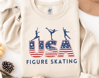 Felpa da pattinaggio artistico, maglione da pattinatore artistico USA, maglietta per sport invernali, felpa da pattinatore, girocollo USA, regalo per gli amanti del pattinaggio sul ghiaccio