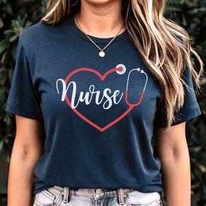 Nurse Shirt, Nurse Stethoscope Shirt, Stethoscope Heart Tshirt, Cute Nursing Tee for RN, LPN, Medical Staff, Gift for Nurse, Nursing Student