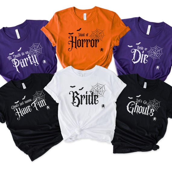Halloween Bachelorette Shirts, Spooky Bride Shirt, Maid of Horror Tshirt, Lets Go Ghouls Shirt, Matching Bach Shirt, Gothic Bridal Party Tee