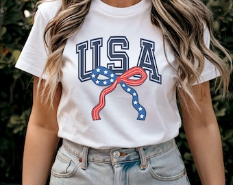 USA Coquette-skjorta, 4 juli-skjorta, patriotisk t-shirt, amerikansk rosettskjorta, fjärde juli-t-shirt, självständighetsdagen-skjorta, röd vit blå t-shirt