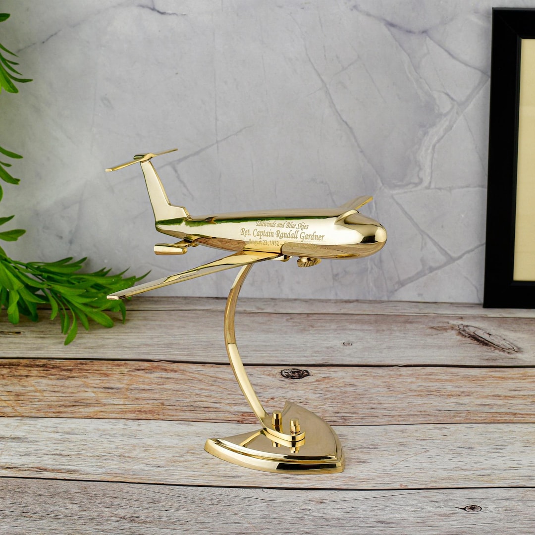 Brass Airplane Cremation Urn: Gold Finish Pilot Memorial Keepsake