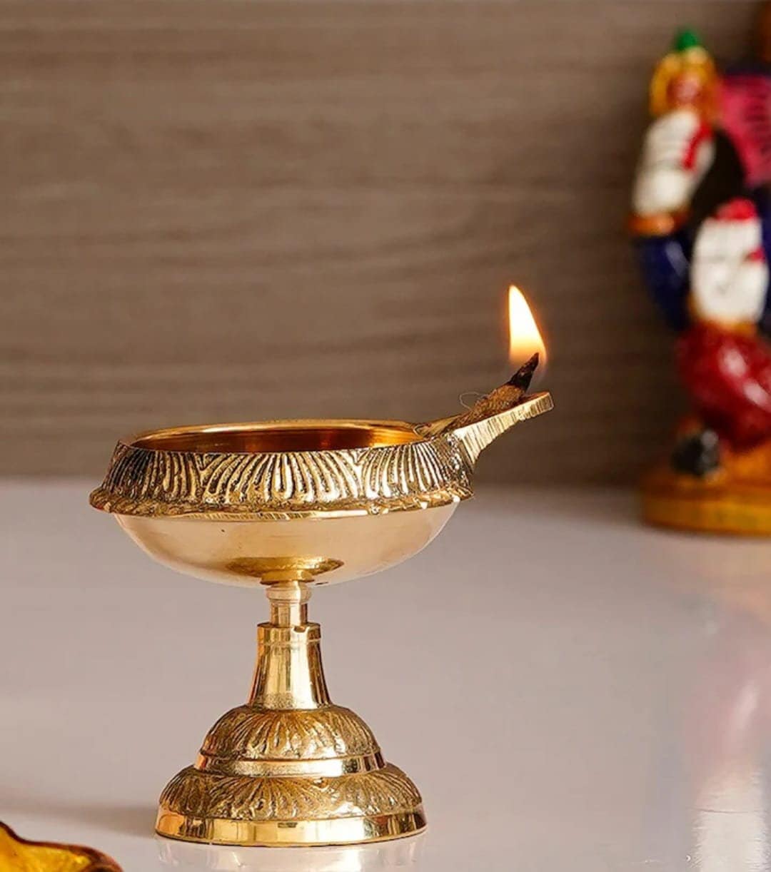 Diya Store Engraved Brass Diya Oil Lamp: Handmade Pooja Decor - Etsy