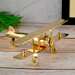 Brass Airplane Vintage Aeroplane Sculpture Jet Plane Aviation Enthusiast Gift - 18 cm