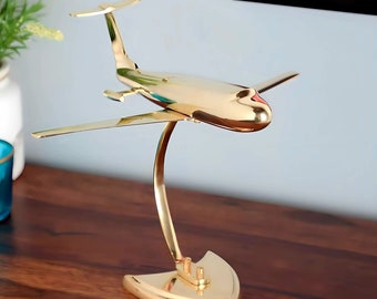 Handmade Antique brass airplane On Stand Table Top Decorative Showpiece For Home & Office Table With Gold Glossy Finish (16×17×17cm. L×W×H)