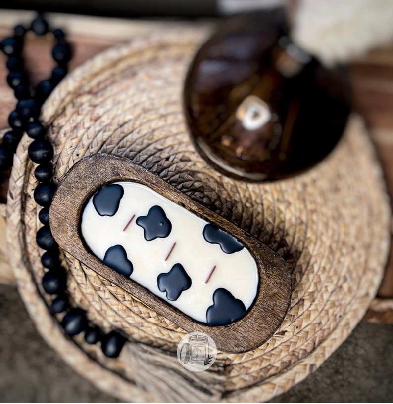 Cow Print Dough Bowl Candle Wooden Wick Candle Dough Bowl Etsy