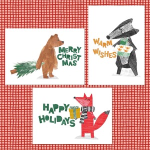 LennyEllenDesign kerstkaarten set van 3 - Bosdieren kerstkaarten