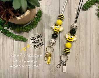 Bumblebee Lanyard | Teacher Lanyard | Keychain | Bee lanyard | 19mm acrylic lanyard | Yellow and black