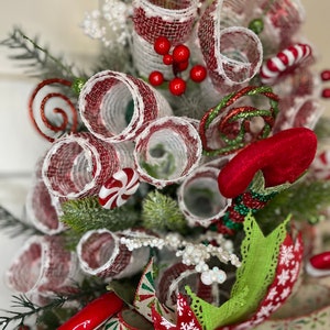 Peppermint Christmas Wreath Swag Centerpiece Elf Shoes Red White Green ...