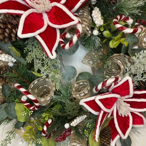 Poinsettia Peppermint Christmas Wreath Centerpiece Red White - Etsy