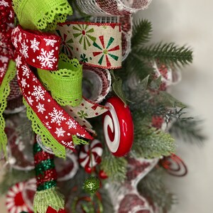 Peppermint Christmas Wreath Swag Centerpiece Elf Shoes Red White Green ...