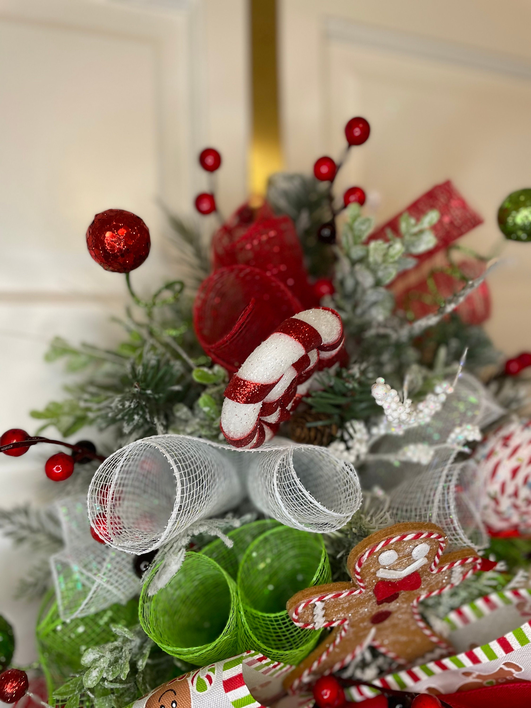 Gingerbread Christmas Wreath Swag Flocked Red White Green - Etsy