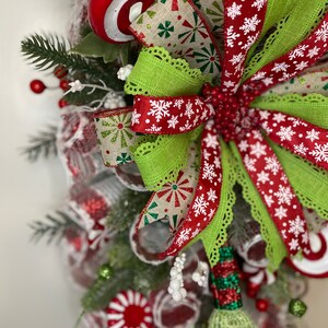 Peppermint Christmas Wreath Swag Centerpiece Elf Shoes Red White Green ...