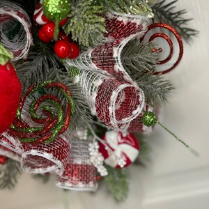 Peppermint Christmas Wreath Swag Centerpiece Elf Shoes Red White Green ...