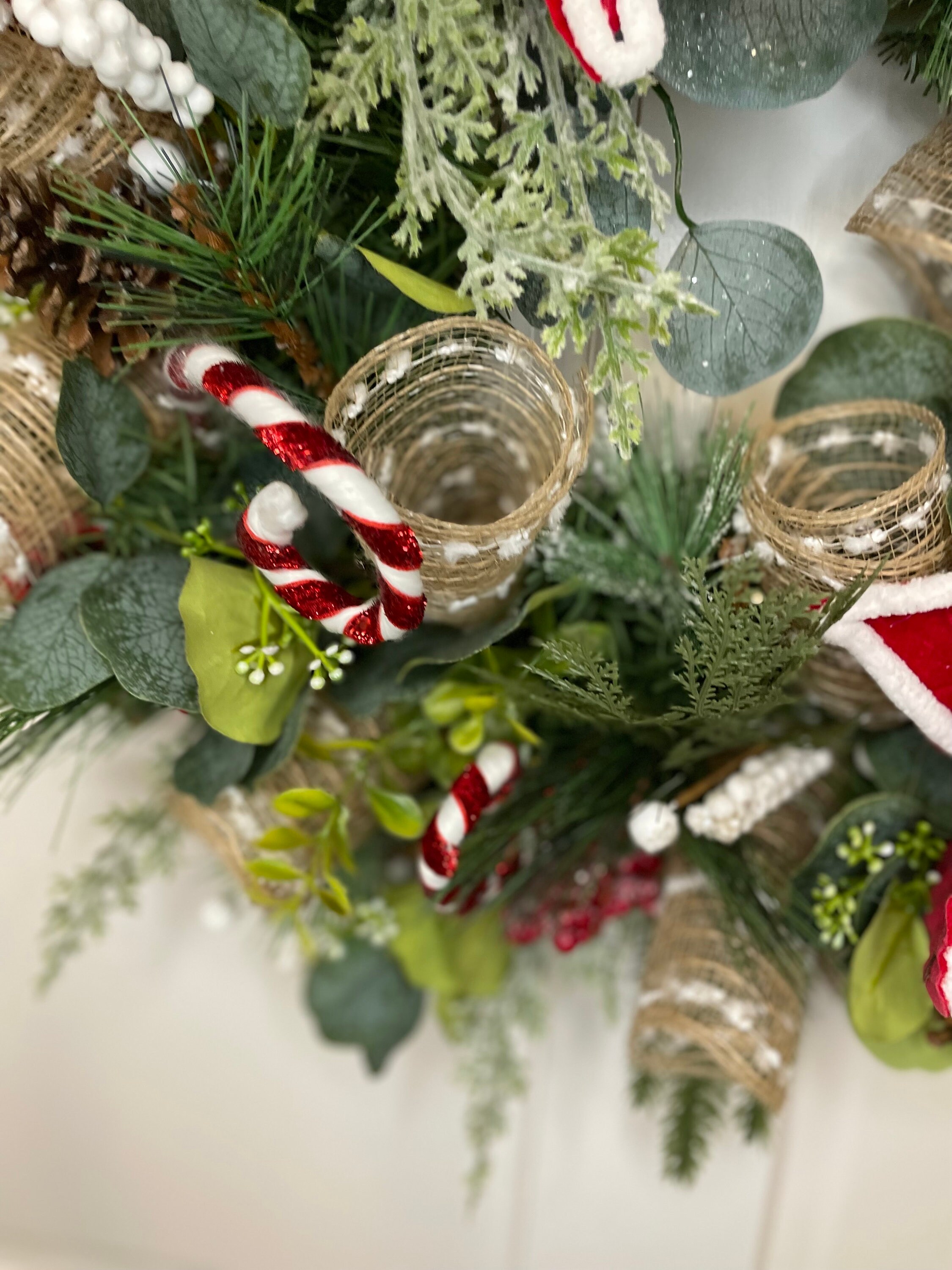 Poinsettia Peppermint Christmas Wreath Centerpiece Red White - Etsy