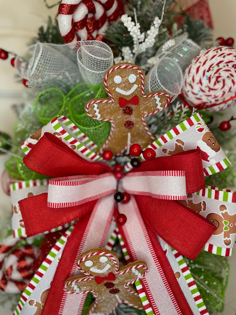 Gingerbread Christmas Wreath Swag Flocked Red White Green - Etsy
