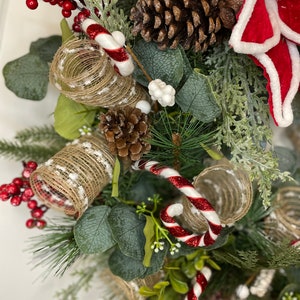 Poinsettia Peppermint Christmas Wreath Centerpiece Red White - Etsy