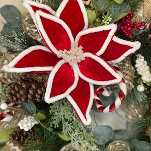 Poinsettia Peppermint Christmas Wreath Centerpiece Red White - Etsy