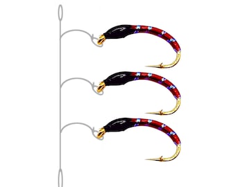 Highly effective Hegene [Black-Red-Holo] Stucki - 2/3/4/5 hooks - whitefish fishing - whitefish rig - whitefish, char, lake trout - fishing lure