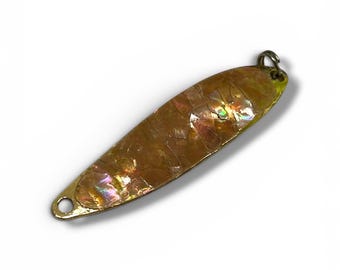 Weighted mother-of-pearl spinners in 5.5g, 14g and 17.5g [Amber] Handmade spoons & lures for lake trout, char, pike - BKK fishing hooks