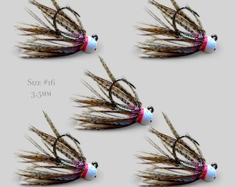 5 Grayling Candy [Cream] Nymphs - 5 Pieces - 3.0 mm/3.5 mm Tungsten Bead (Blood-Speckled) - Fly Fishing - Grayling, Trout