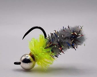Galaxy Mop Fly Fishing Nymph Trout Grayling Bass Hand Tied Tungsten Bead Glitter Mop Chartreuse Thorax Fly Tying