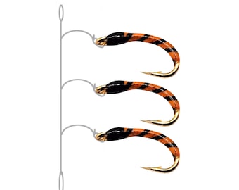 Highly effective UV-Orange [Deep Down] Stucki Starnbergersee rig, sizes 12-16, for whitefish, char, and trout - 2/3/4/5 hooks - open water rig