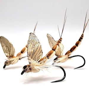 3 piezas - Efímera realista (vainilla crema) - MAY FLY - Tamaño #12-#20 (con o sin rebaba) Pesca con mosca - Señuelo de pesca - Beige