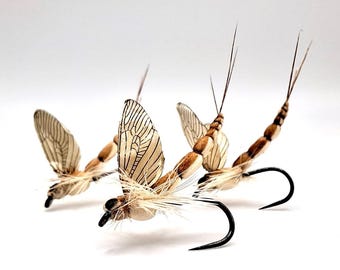 3 Pieces - Realistic Mayfly (Cream Vanilla) - MAY FLY - Size #12-#20 (Barbless/Barbed) Fly Fishing - Fishing Lure - Beige