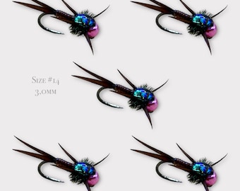 5 Stonefly [Brown] - Nymphs - 3.0 mm Tungsten Bead (metallic pink) - Fly fishing - Grayling Candy - Grayling, Trout