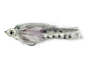 Ghost Reaper Streamer Fly Fishing - Handmade baitfish lure with holographic 3D eyes, silver flash, for trout, perch, and pike.