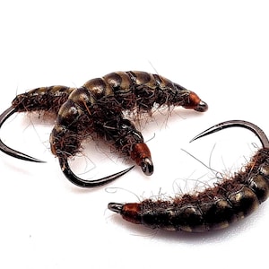 3 pieces RealFlex Gammarus - Scud (realistic) - BROWN SHRIMP - Fly Fishing - Nymphs (Brown/Olive) - Fishing Lures - Trout, Grayling