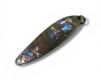 Weighted mother-of-pearl spinners in 5.5g, 14g and 17.5g [Oil Slick] Handmade spoons & lures for trout, char, pike - BKK fishing hooks
