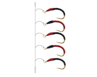 Terminale rosso e nero altamente efficace, misure 12-16, per coregoni, salmerini e trote. 5 ami (200 cm), 3 ami (140 cm), 2 ami (105 cm) - Stroft GTM