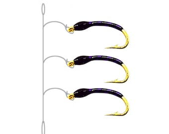Catchy Hegene [Violet with Black Ribbing] Size 12-16 Char, Whitefish, Char, Trout - 5 Hooks, 3 Hooks, 2 Hooks- Stroft GTM