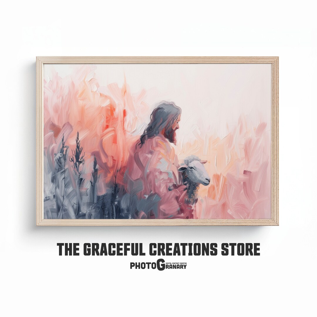 Printable jesus and the lost sheep art inspirational biblical digital