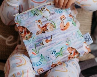 Handmade Reusable Snack Bag, Woodland Friends Print, Food-Safe