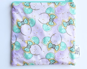 Jasmine Mouse Ears Snack Bag: Reusable Cotton Zipper Pouch