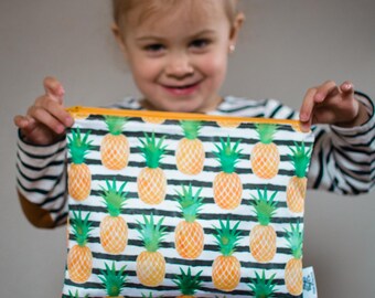 Pineapple Stripes Reusable Snack Bag: Handmade Cotton Food Pouch