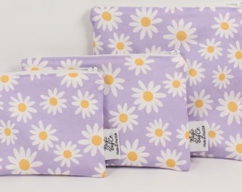 Daisy Lavender Reusable Snack Bag: Floral Cotton, Food Safe