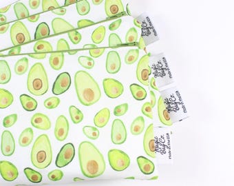 Avocado Snack Bag: Watercolor Print, Food Safe, Reusable