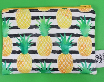 Pineapple Stripes Reusable Snack Bag: Handmade Cotton Food Pouch