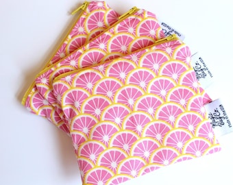 Pink Lemon Slices Reusable Snack Bag: Eco-Friendly Food Pouch