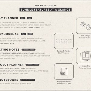 Modèles Kindle Scribe, 2024, 2025, Ensemble de productivité, Planificateur quotidien, Journal quotidien, Carnet, Planificateurs hyperliens image 3