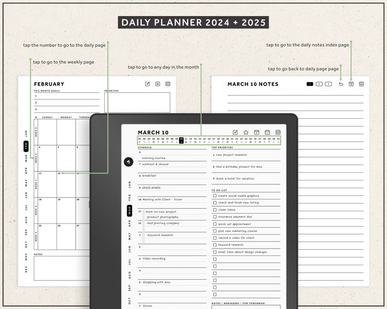 Kindle Scribe Templates, 2024, 2025, Productivity Bundle, Daily planner, Daily Journal, Notebook, Hyperlinked Planners image 5