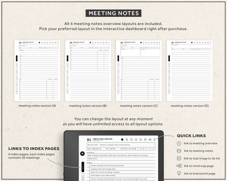 Modèles Kindle Scribe, 2024, 2025, Ensemble de productivité, Planificateur quotidien, Journal quotidien, Carnet, Planificateurs hyperliens image 8