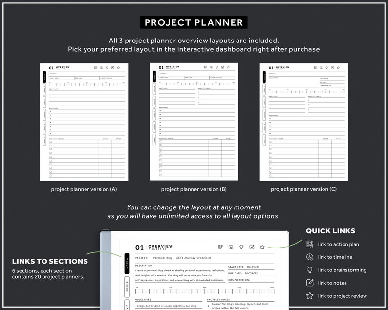 ReMarkable 2 Templates Bundle, Daily Planner, Daily Journal 2024, 2025, Meeting Notes, Project Planner, Notebook image 10